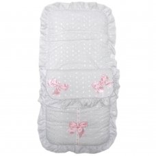 Broderie Anglaise White/Pink Footmuff/Cosytoe With Bows & Lace